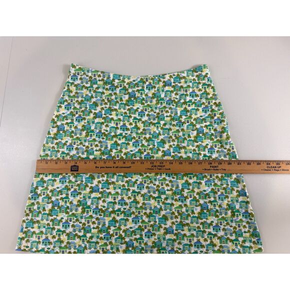J Jill Pull On Skirt Cotton Modal Tropical Houses Palm Trees Print Women's S - Picture 8 of 11